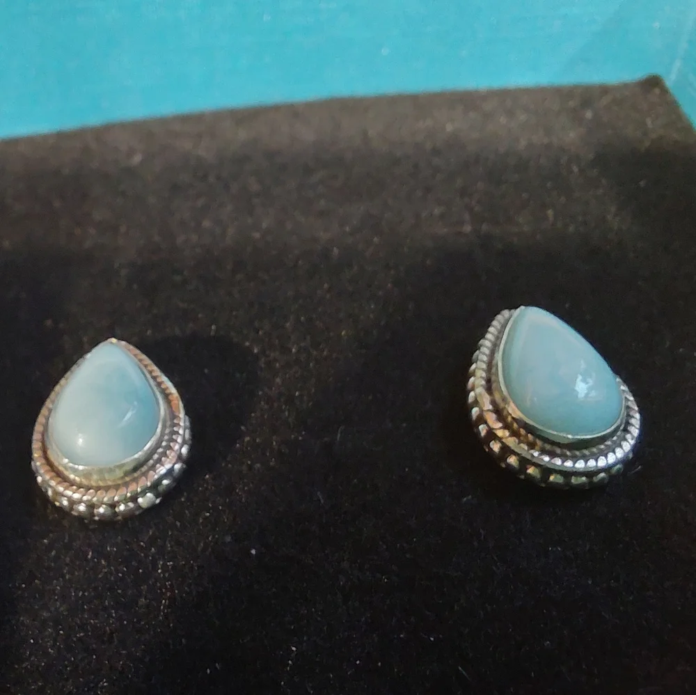Dainty Silver Larimar Teardrop Stud Earrings